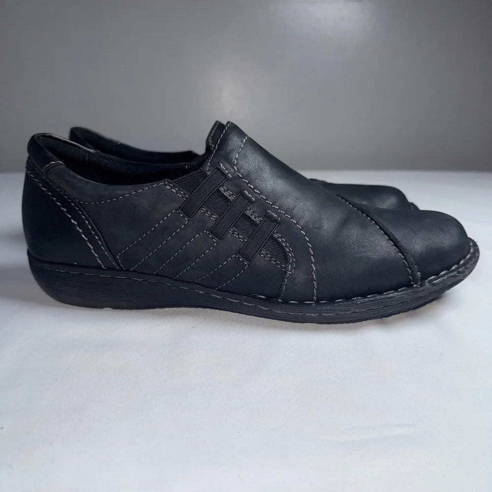 Earth Origins Tamara Teri Black Leather Slip On Loafers Women 10W Wide Comfort